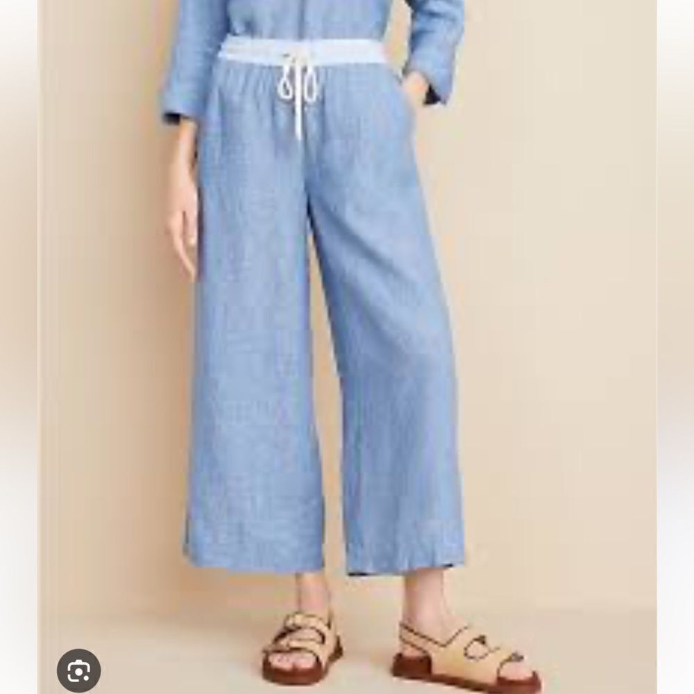 Lou & Grey Crosshatch Linen Wide Leg Crop Pants XS